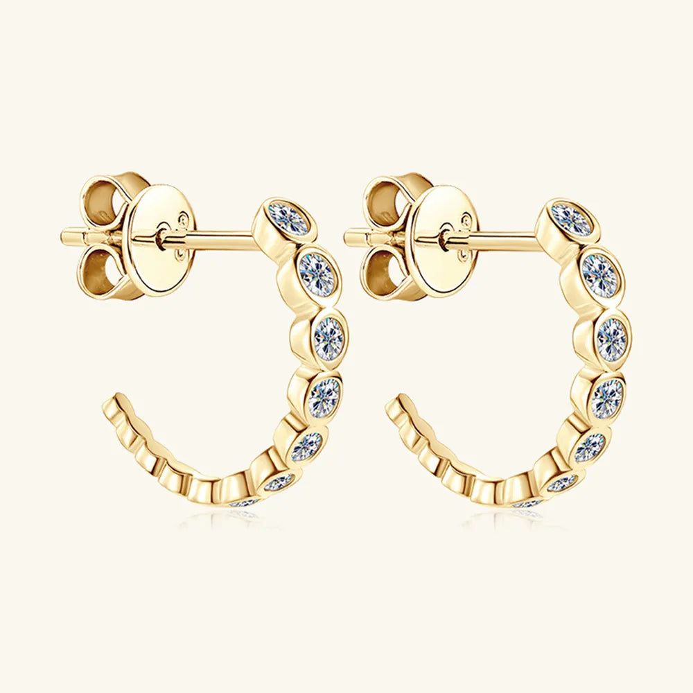 Inlaid Moissanite 925 Sterling Silver C-Hoop Earrings | Sterling Silver Earrings Daverri Fashions