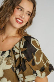 Umgee Full Size Print Round Neck Puff Sleeve Top Plus Size | Tops Daverri Fashions