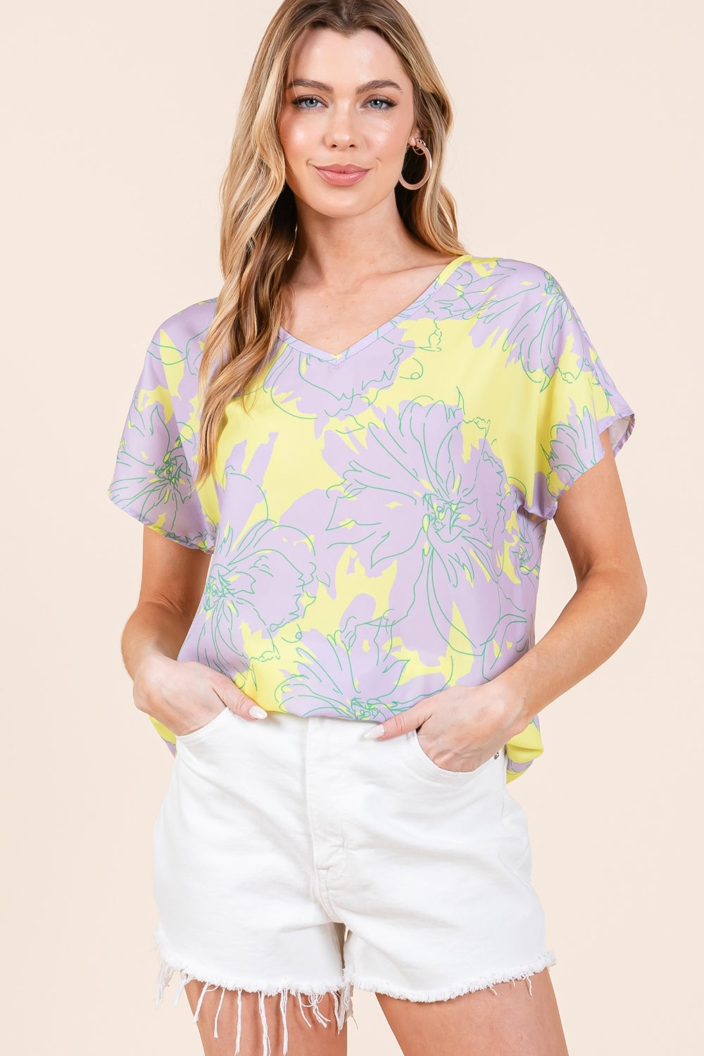 BOMBOM Floral Short Sleeve T-Shirt | Daverri Fashions