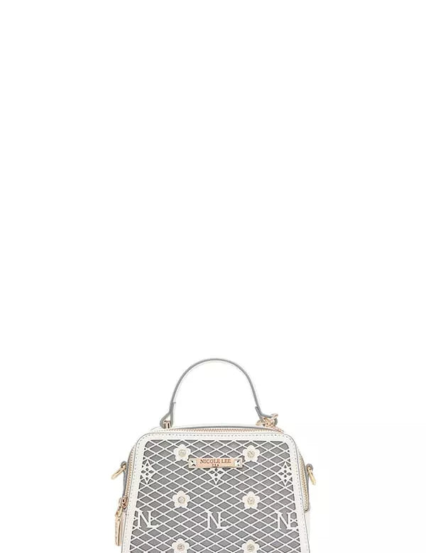 WHITE One Size Vegan Geometric Pattern Structured Handbag | Handbags Daverri Fashions
