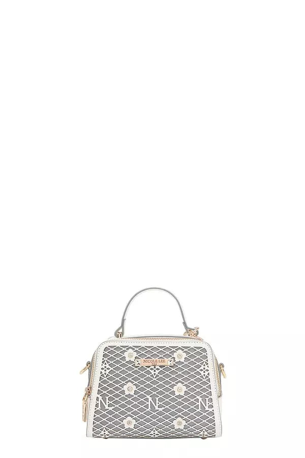 WHITE One Size Vegan Geometric Pattern Structured Handbag | Handbags Daverri Fashions
