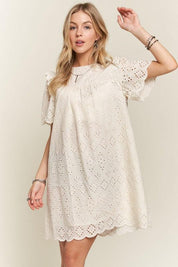 ADORA Ruffled Eyelet Round Neck Dress | Daverri Fashions