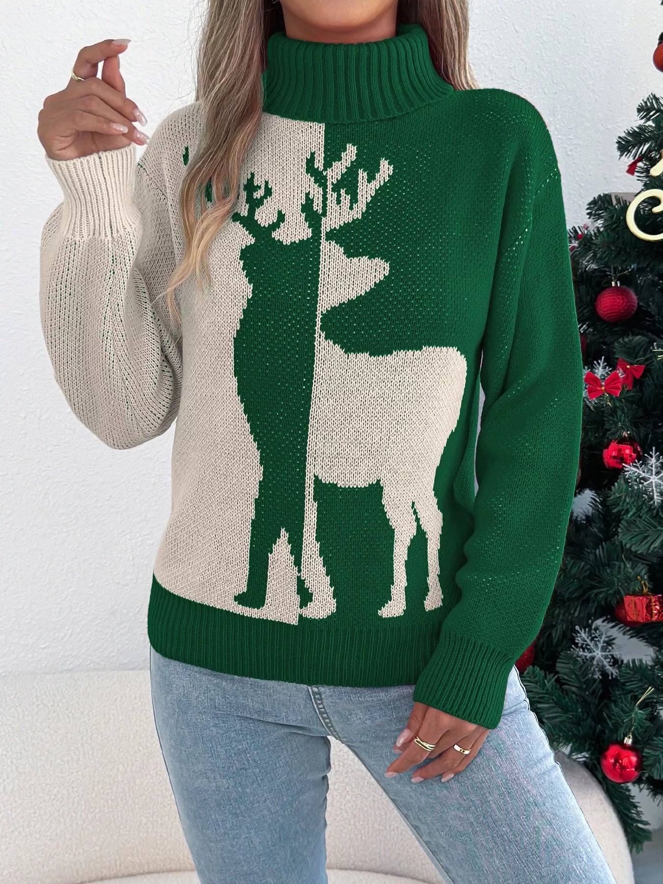 Christmas Reindeer Turtleneck Sweater | Sweaters Daverri Fashions