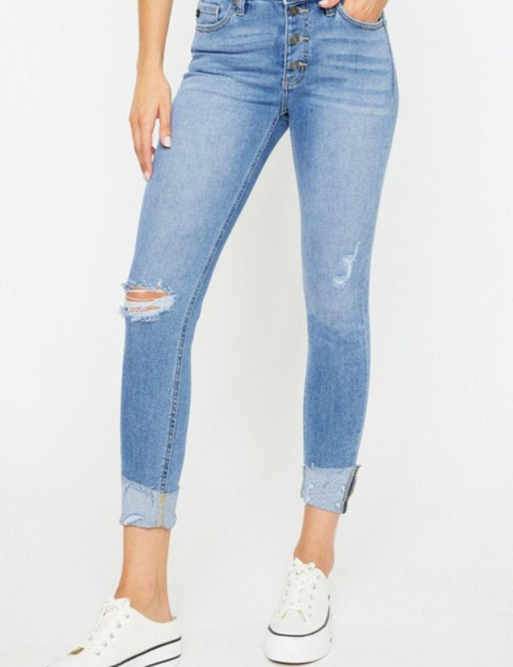 LIGHT Kancan Distressed Cat's Whiskers Button Fly Jeans | Daverri Fashions