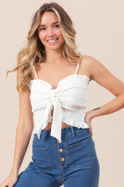 BiBi Ruffled Smocked Ribbon Detail Cami | Cami Tops Daverri Fashions