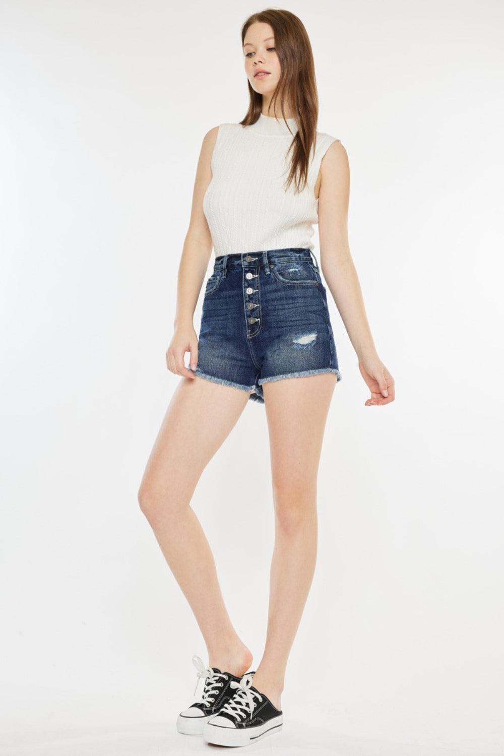 Kancan Raw Hem Button Fly Denim Shorts | Daverri Fashions