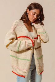 SO ME Loose Fit Multi Stripe Open Front Cardigan | Daverri Fashions