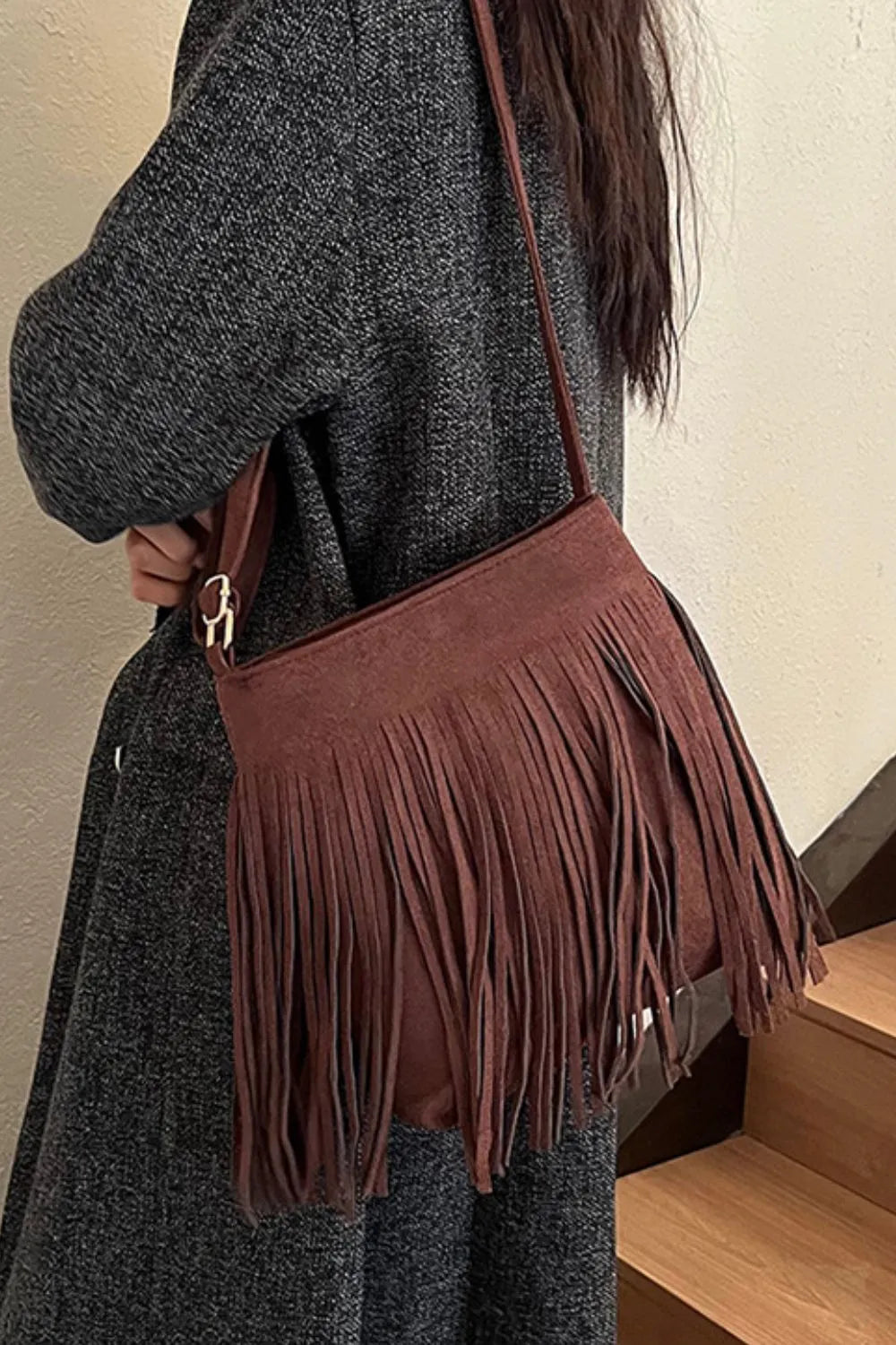 Suede Fringe Shoulder Bag | Handbags Daverri Fashions