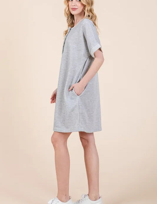 BOMBOM Casual Contrast Trim Henley Dress | Daverri Fashions