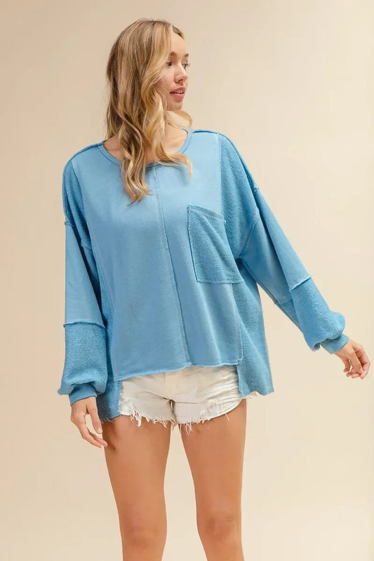 BiBi Oversized Pocket Front Sweatshirt - DAVERRI FASHIONS