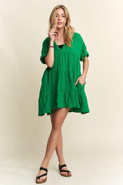 ADORA Tiered Notched Short Sleeve Dress | Daverri Fashions