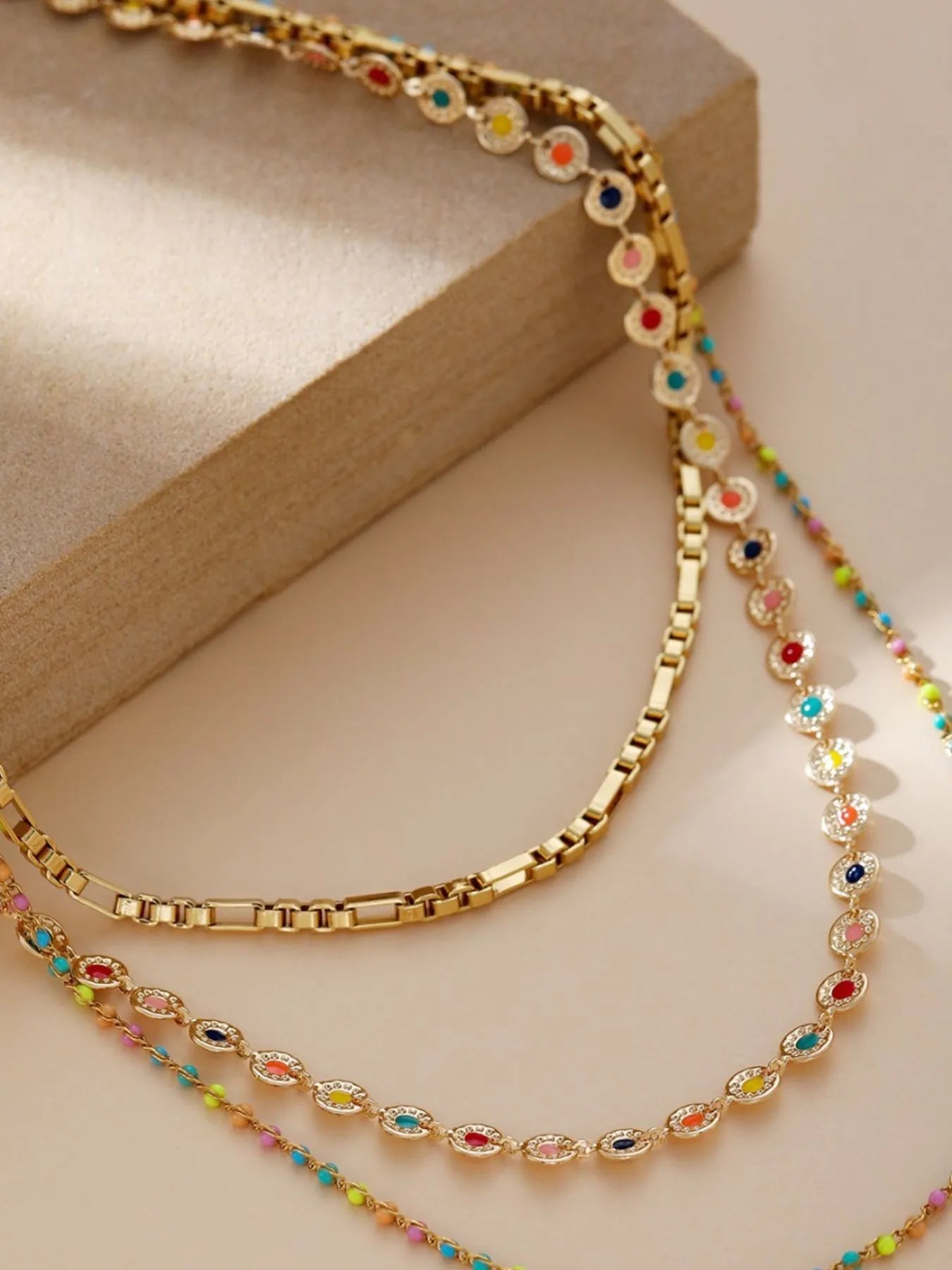 18K Gold-Plated Layered Resin Bead Necklace | Necklaces Daverri Fashions