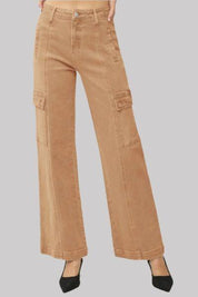 Cocoa RISEN Full Size High Rise Wide Leg Cargo Jeans | Daverri Fashions