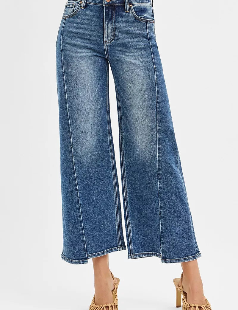 DARK RISEN High Rise Crop Wide Leg Jeans with Step Hem | Jeans Daverri Fashions