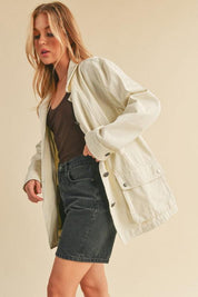 Aemi + Co Seam Detail Button Up Jacket with Pockets | Jackets Daverri Fashions