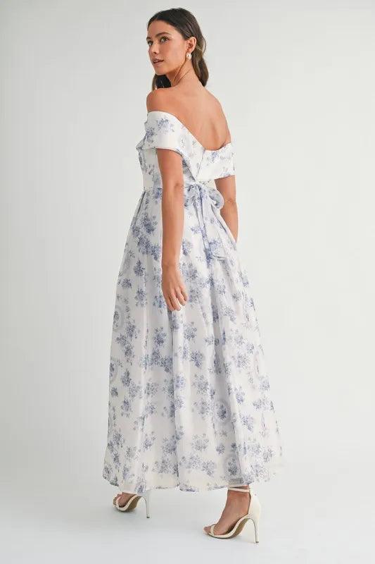 MABLE Floral Printed Off Shoulder Maxi Dress | Daverri Fashions