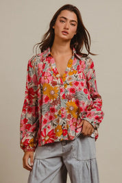 BiBi Woven Floral Printed Shirt Top | Tops Daverri Fashions