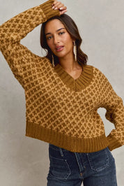 SO ME Color Block Textured Christmas Sweater V Neck Top | Sweaters Daverri Fashions