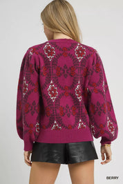 Umgee Boho Patterned Long Sleeve Sweater | Sweaters Daverri Fashions