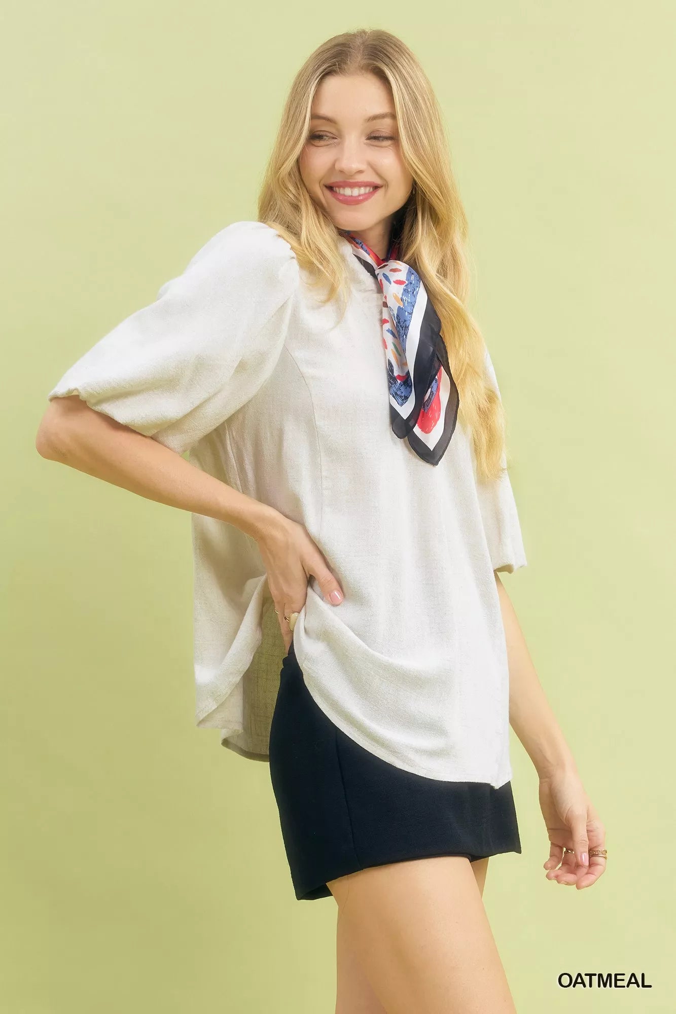 Umgee Linen Scallop Trim V-Neck Blouse | Blouses Daverri Fashions