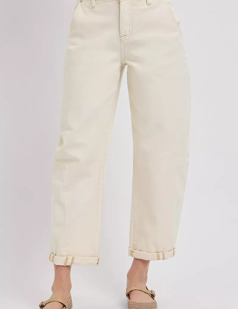 RISEN High Rise Relaxed Barrel Cuffed Jeans | Jeans Daverri Fashions