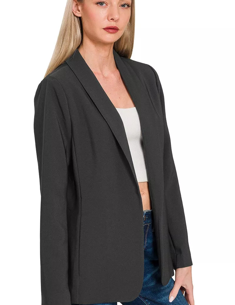 Zenana Woven Long Sleeve Blazer With Lining | Daverri Fashions