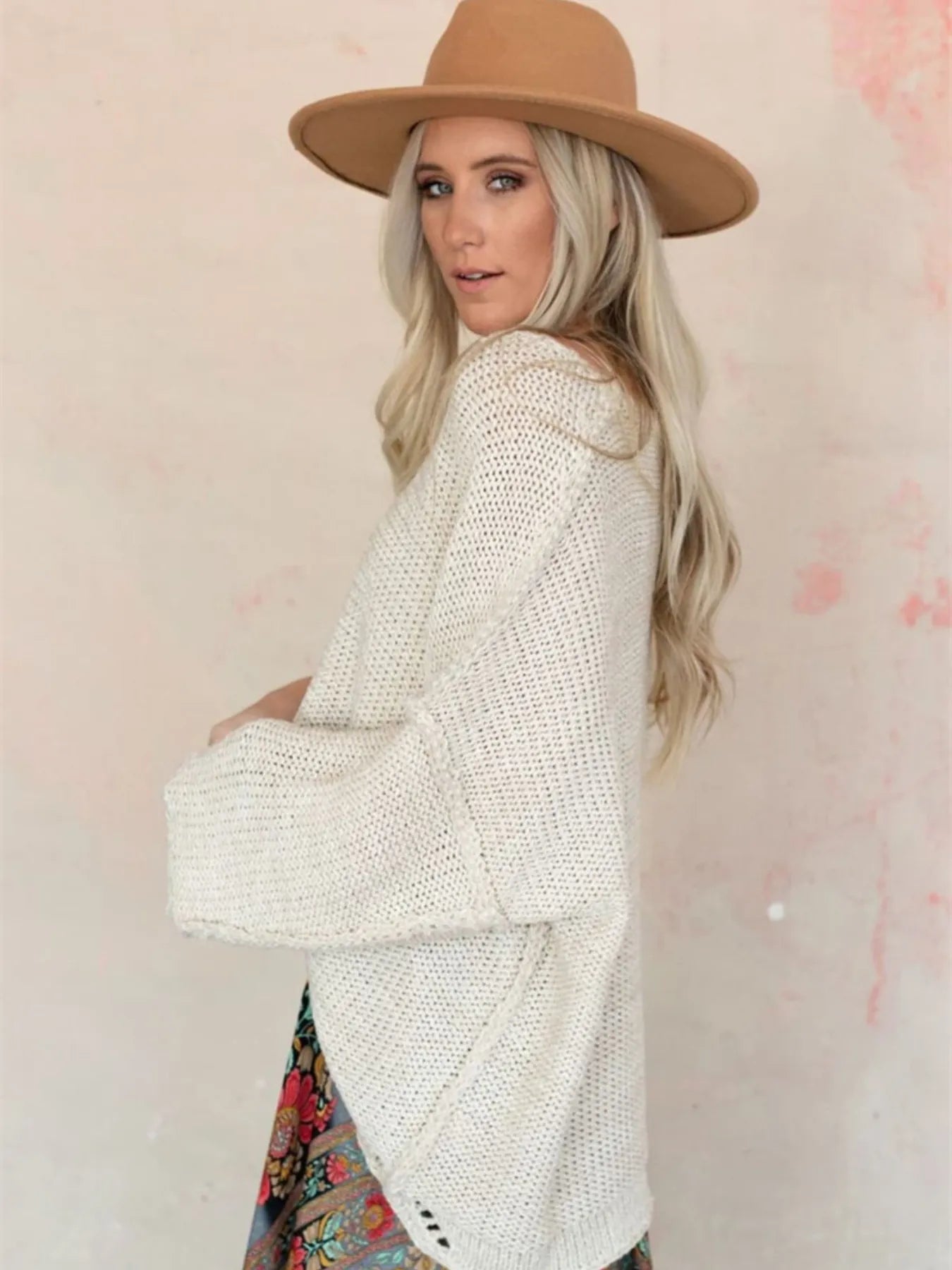 Round Neck Oversized Knit Top with Relaxed Fit | Tops Daverri Fashions