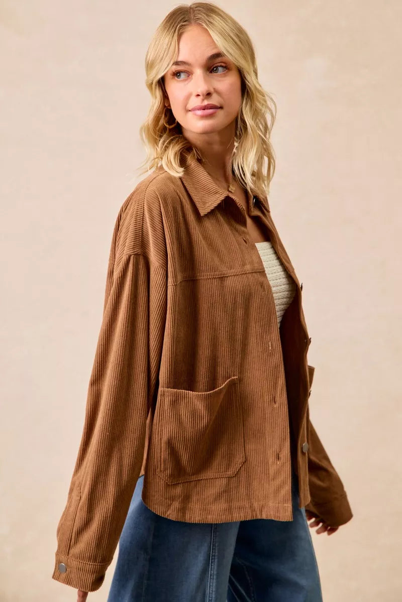 BiBi Corduroy Relaxed Fit Shacket with Back Pleat | Shackets Daverri Fashions