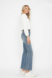 Judy Blue Full Size Tummy Control Back Embroidered Pocketed Bootcut Jeans Plus Size | Daverri Fashions