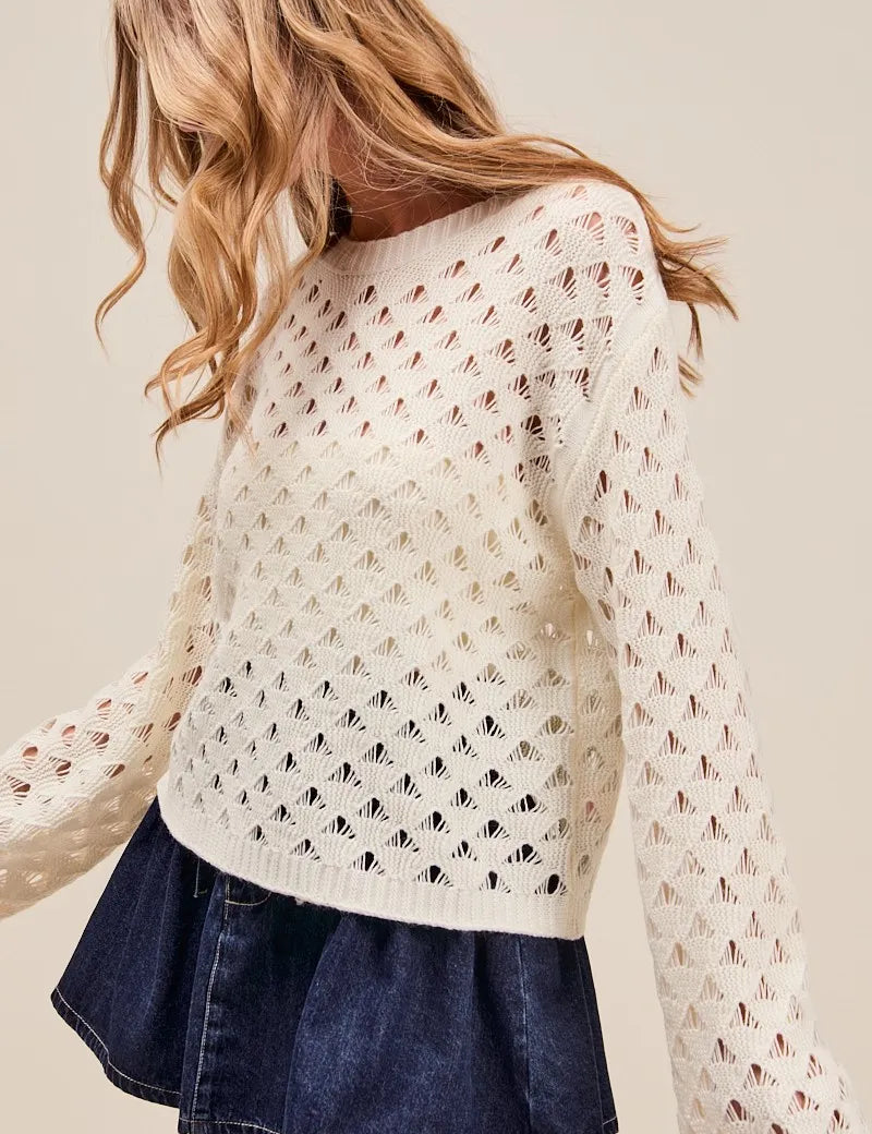 SO ME Geometric Pattern Open Knit Lightweight Sweater | Sweaters Daverri Fashions