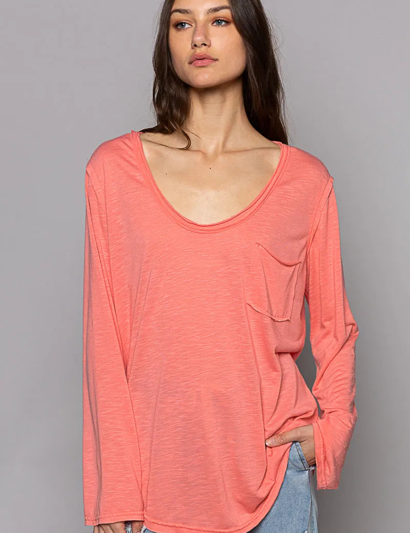 Strawberry POL Chest Pocket Long Sleeve T-Shirt | T-Shirts Daverri Fashions