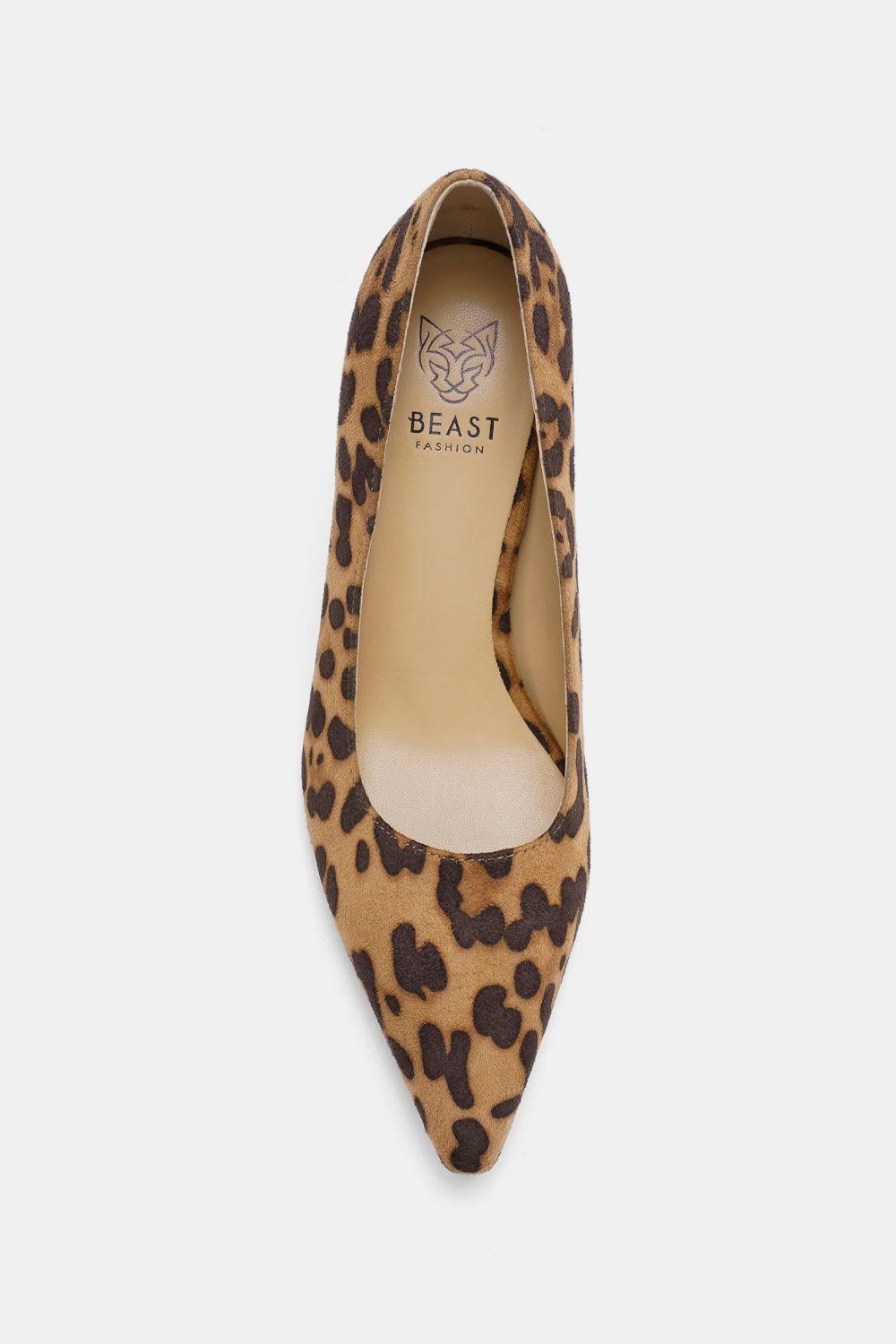 Beast Fashion Faux Suede Leopard Point Toe Pumps | Heels Daverri Fashions