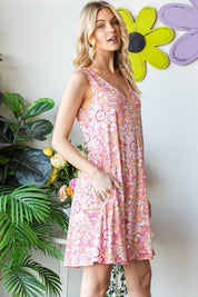 Heimish Full Size Floral V-Neck Tank Dress with Pockets | Daverri Fashions