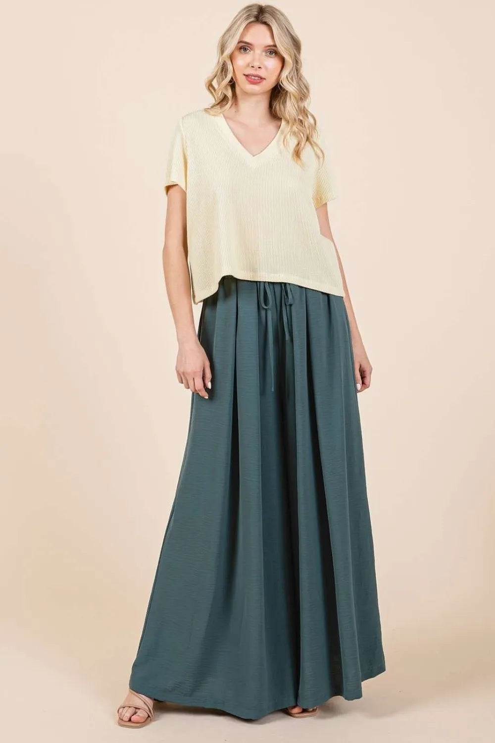 Hunter Green S Mittoshop Pleated Wide Leg Pants | Pants Daverri Fashions
