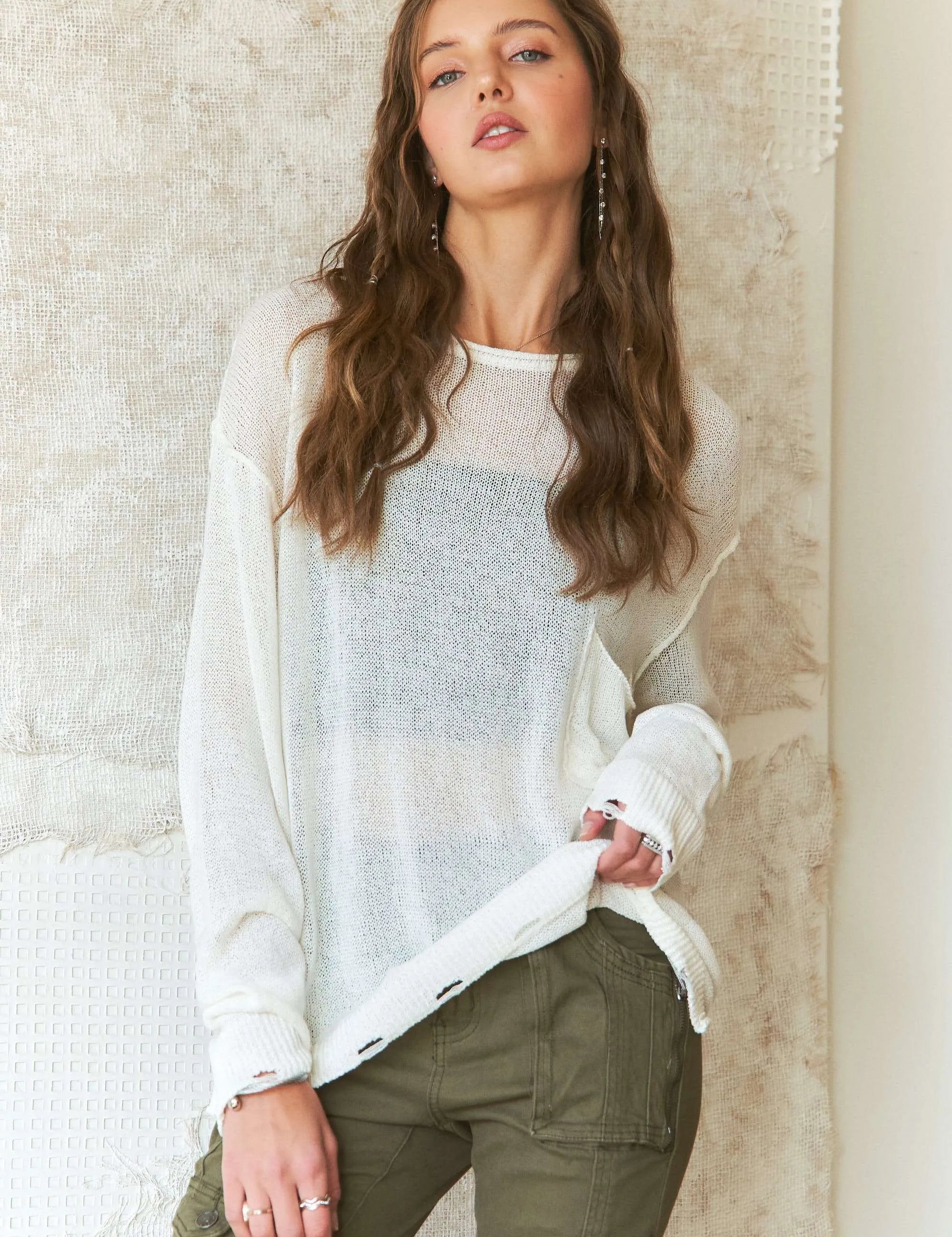 OFF WHITE ADORA Vintage Edge Lightweight Sweater | Sweaters Daverri Fashions