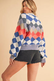 Aemi + Co Diamond Mock Neck Raglan Sleeve Sweater | Sweaters Daverri Fashions