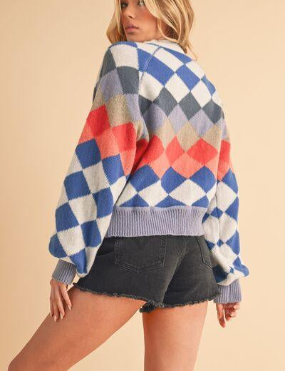 Aemi + Co Diamond Mock Neck Raglan Sleeve Sweater | Sweaters Daverri Fashions