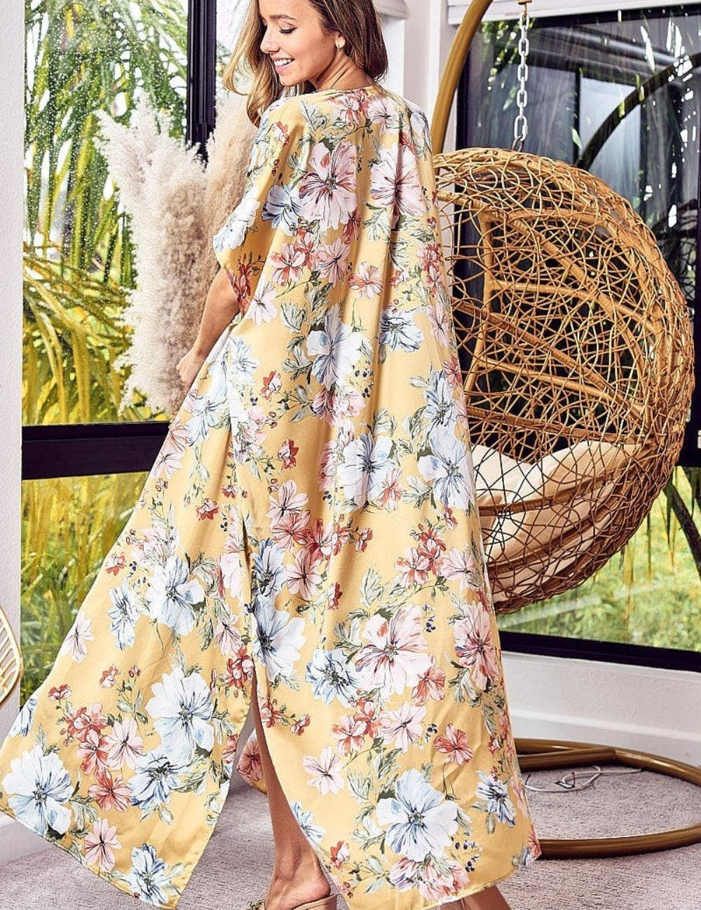 BiBi Floral Side Slit Longline Cardigan | Cardigans Daverri Fashions