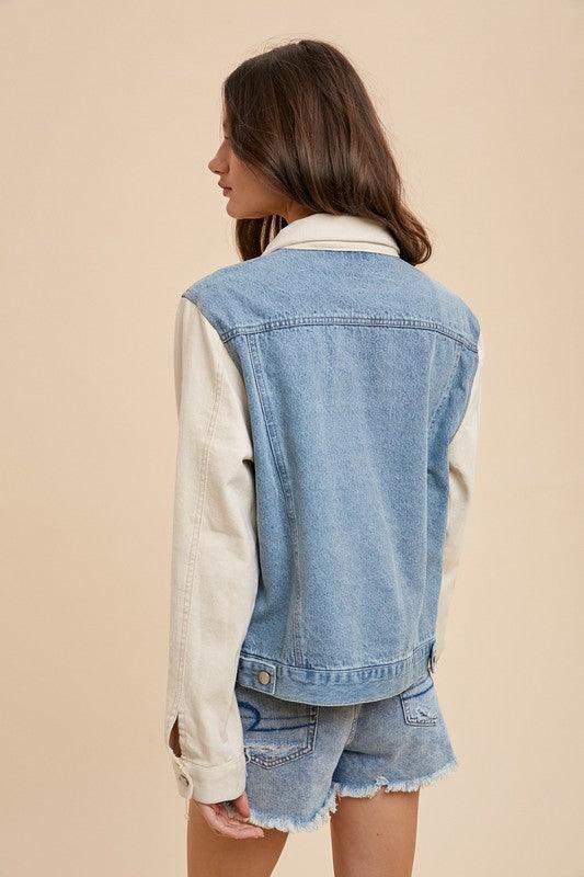 Annie Wear Collared Neck Double Placket Denim Jacket | Daverri Fashions
