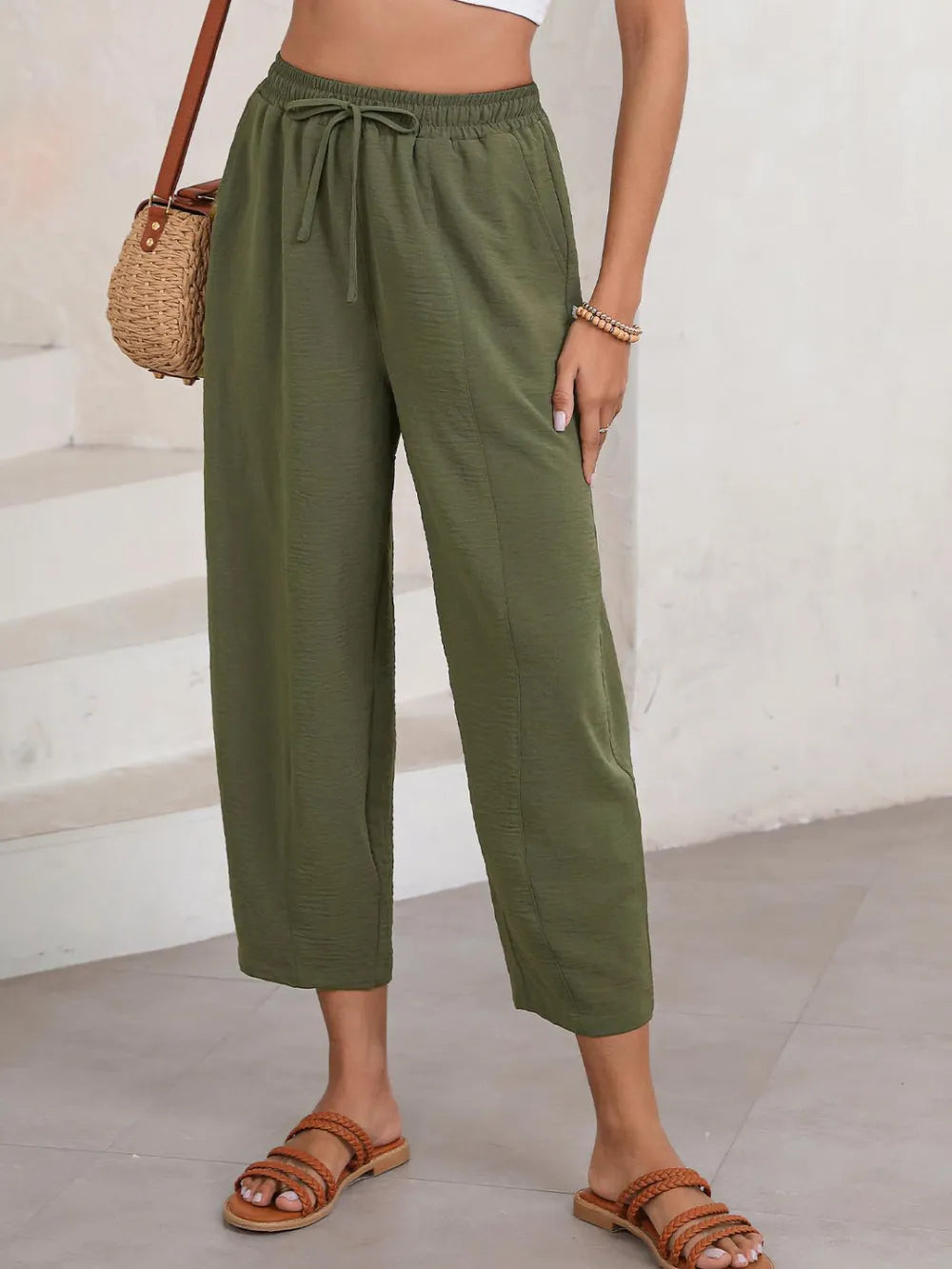 Full Size Drawstring Cropped Jogger Pants Plus Size | Pants Daverri Fashions