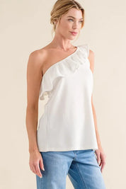 And The Why Ruffle One Shoulder Sleeveless Tank Top | Tops Daverri Fashions