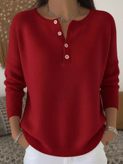 Full Size Half Button Long Sleeve Knit Top Plus Size | Knit Tops Daverri Fashions