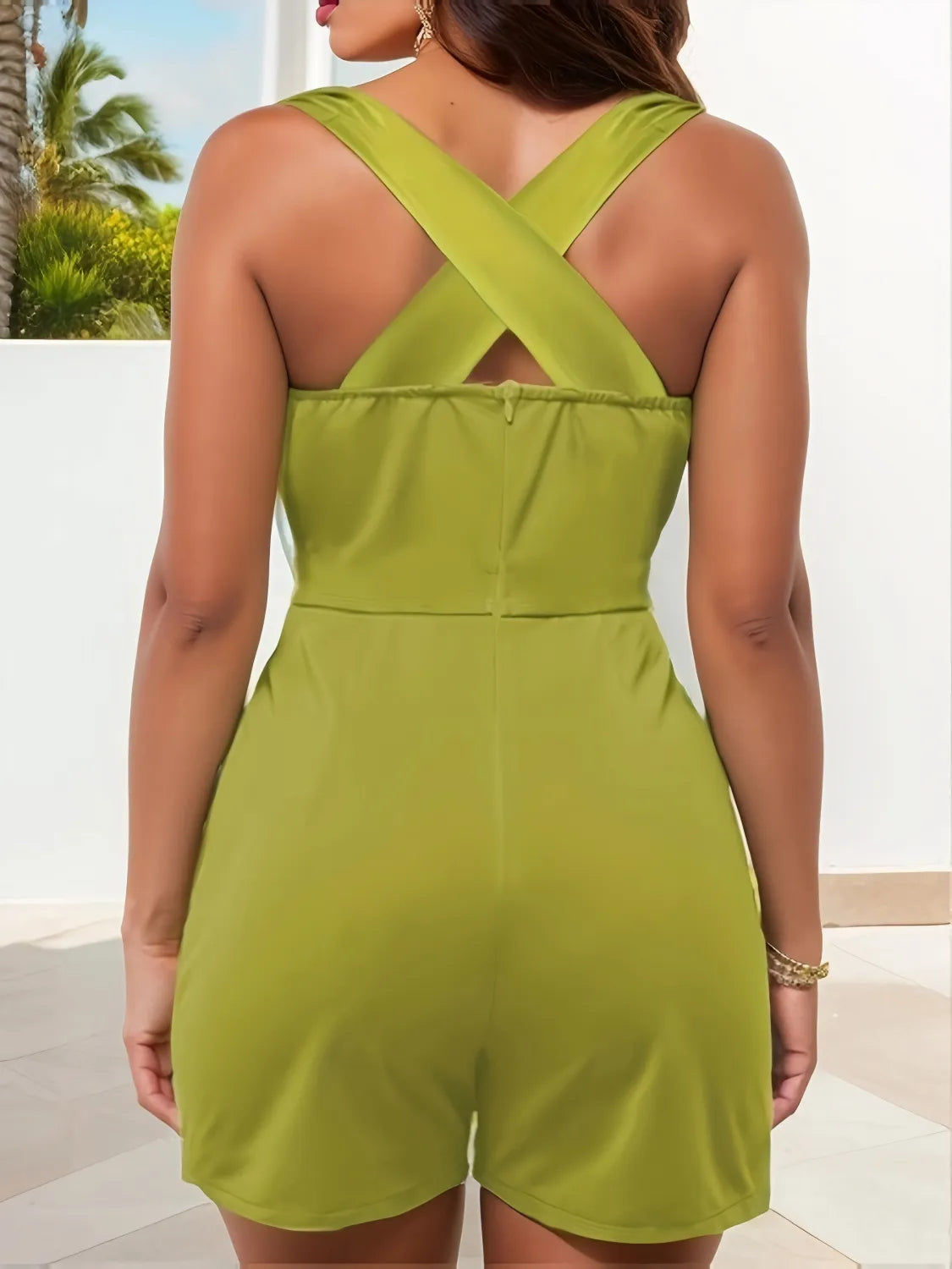 Crisscross Back Solid Color Sleeveless Romper | Rompers Daverri Fashions