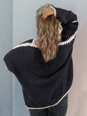 Double Take Contrast Open Front Dropped Shoulder Cardigan | Cardigans Daverri Fashions