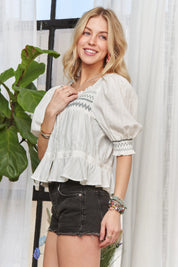ADORA Smocked Puff Sleeve Peasant Blouse | Daverri Fashions