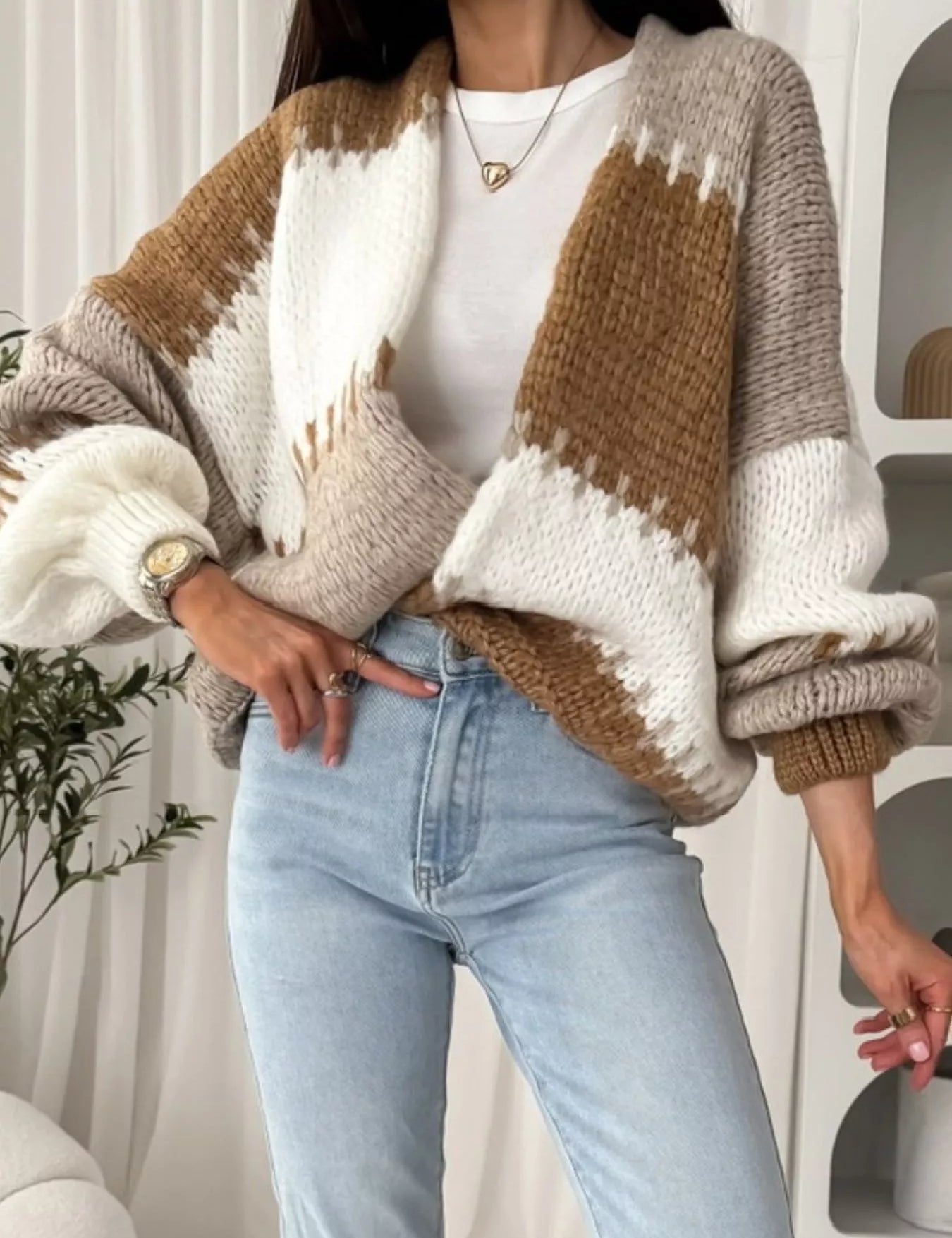 Color Block Open Front Cardigan | Cardigans Daverri Fashions