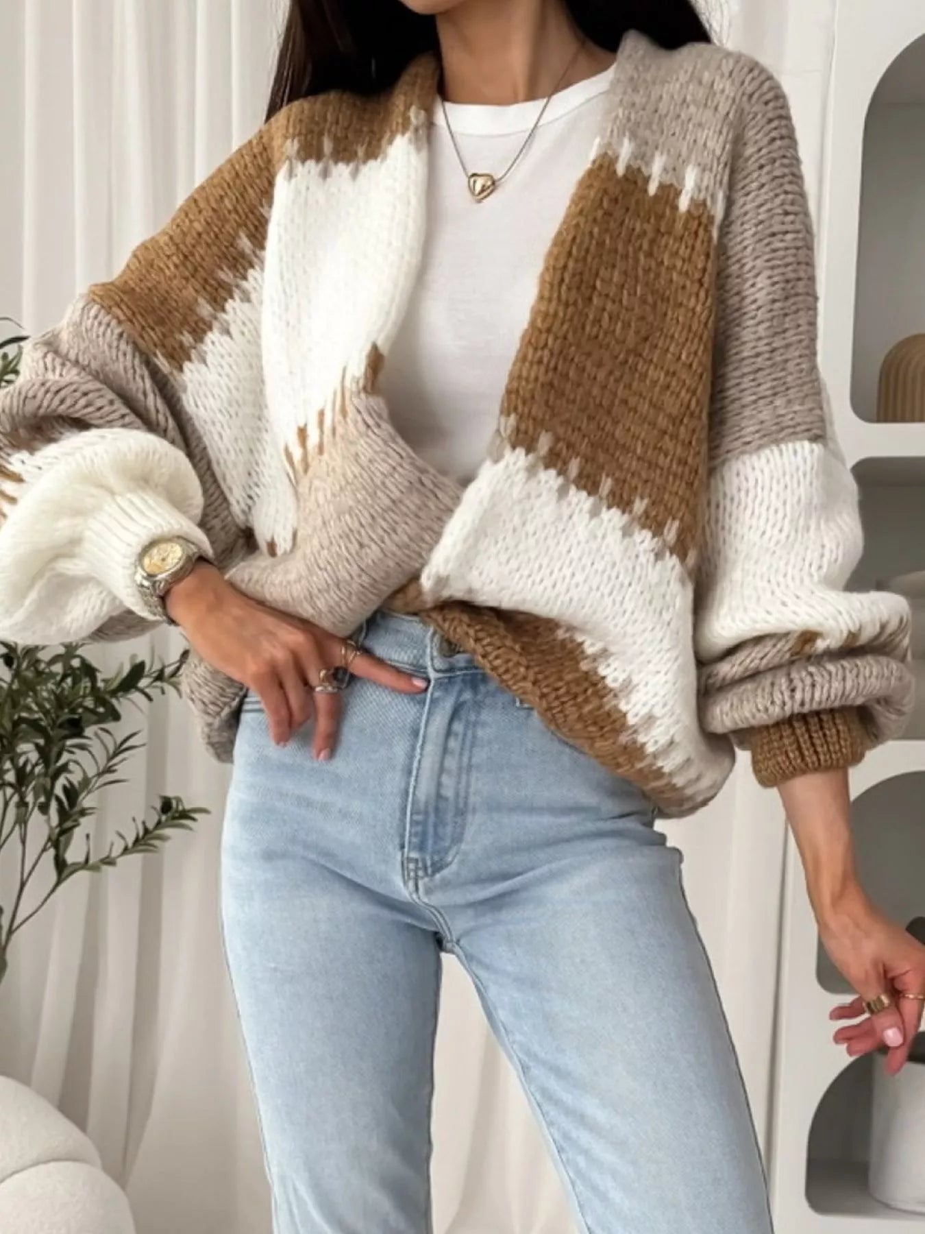 Color Block Open Front Cardigan | Cardigans Daverri Fashions