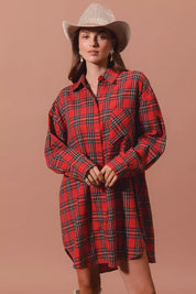 SO ME Christmas Checker Plaid Button Up Shirt Dress | Shirt Dresses Daverri Fashions