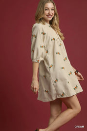 Umgee Corduroy Babydoll Dress with Floral Embroidery | Daverri Fashions