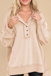 Beige Exposed Seam Long Sleeve Sweatshirt | Sweatshirts Daverri Fashions